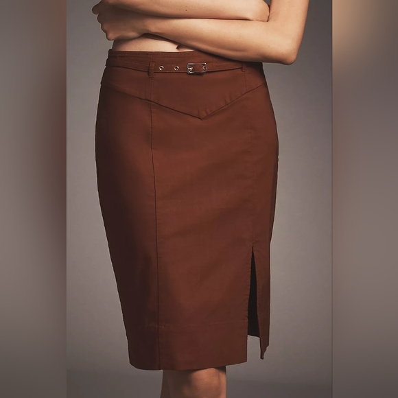 Anthropologie Brown Belted Pencil Skirt - Picture 2 of 15